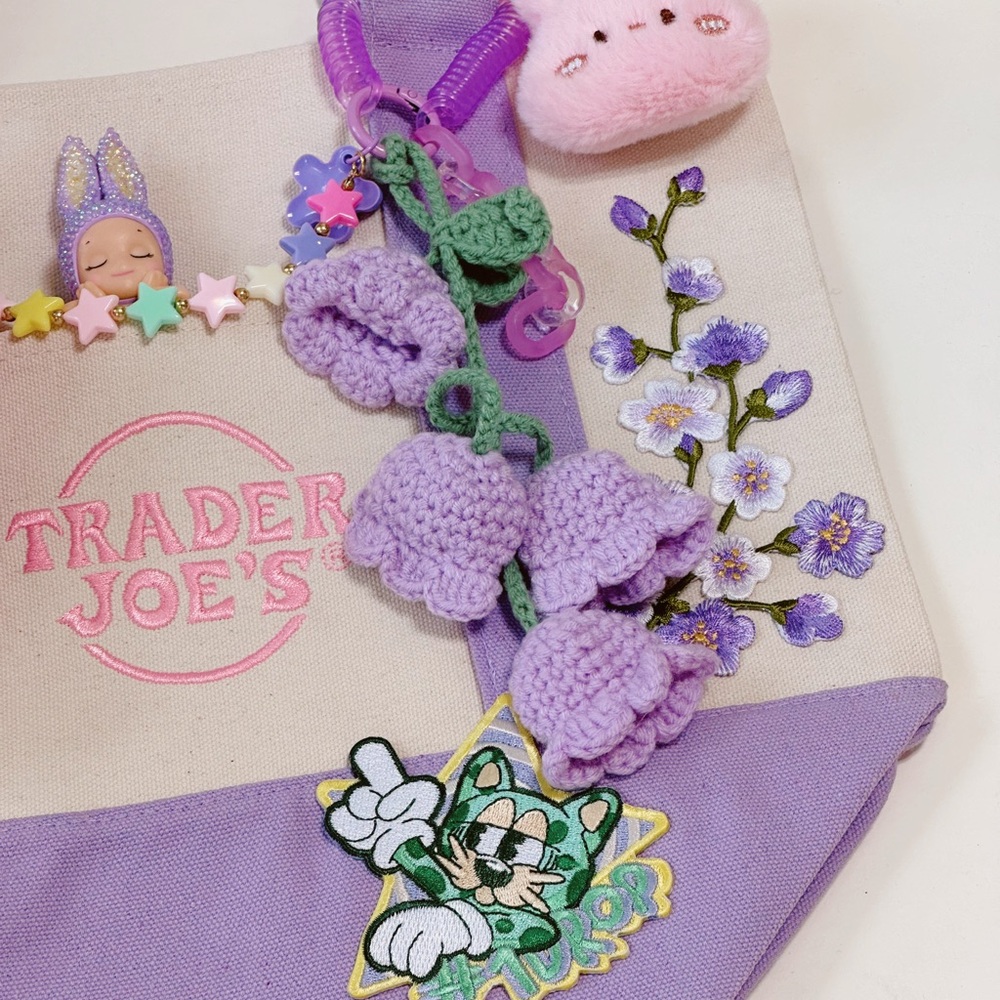Trader Joe's Purple Mini Tote Bag Custom with Labubu - Picture 3 of 5